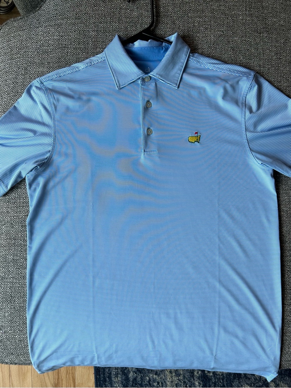 Masters Light Blue Micro-Stripe Polo with Embroidered Logo